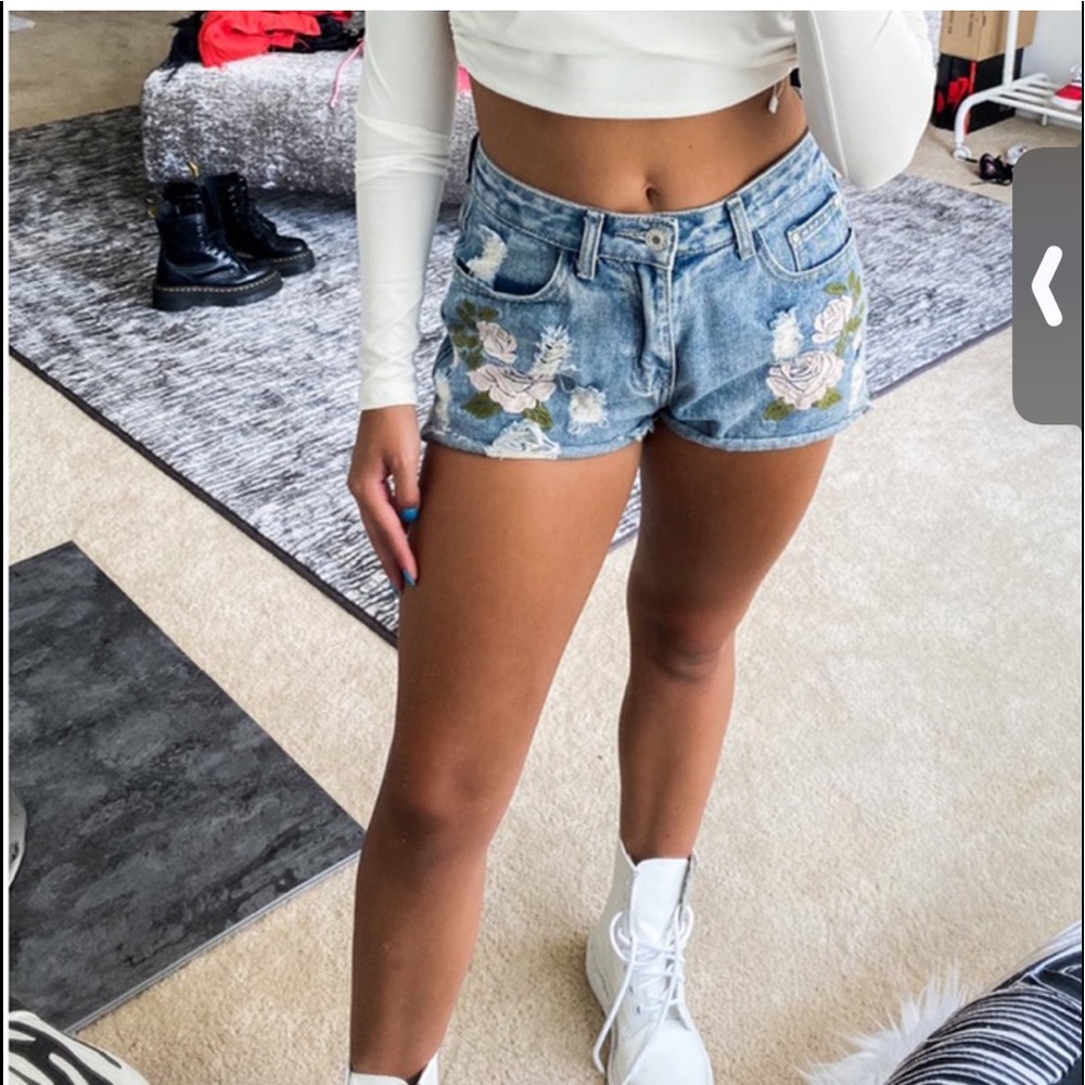 Floral Denim Shorts